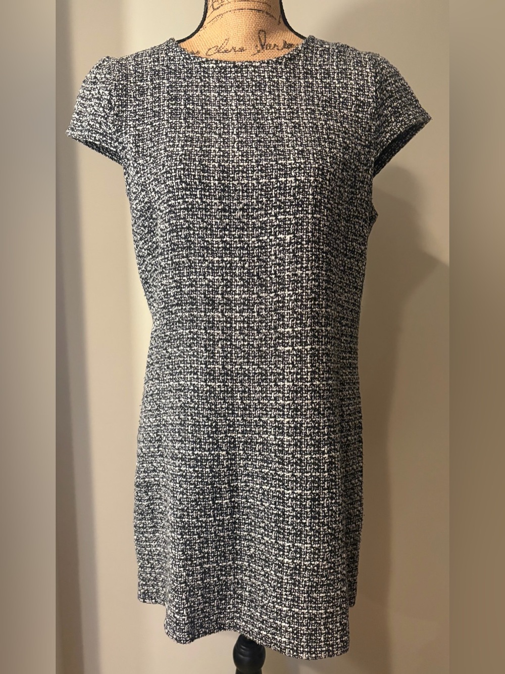One Clothing Los Angeles Black White Tweed Cap Sleeve Sheath Dress Size Large L